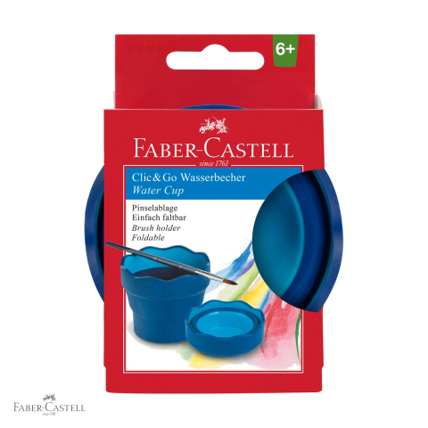 Birotica papetarie - Cutie apa Click-Go Faber-Castell, design ergonomic cu margini ondulate, suport integrat pentru pensule