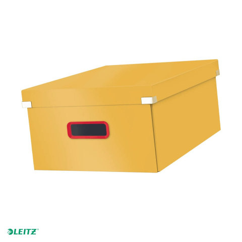 Cutii depozitare - Cutie depozitare Leitz Cosy Click & Store, carton laminat, pliabila, cu capac si maner, 369x200x484, pentru transport, galben Chihlimbar