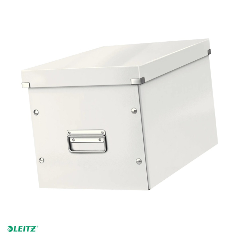 Cutii depozitare - Cutie depozitare Leitz WOW Click & Store, carton laminat, pliabila, cu capac si maner, 32x31x36 cm, pentru transport, alb