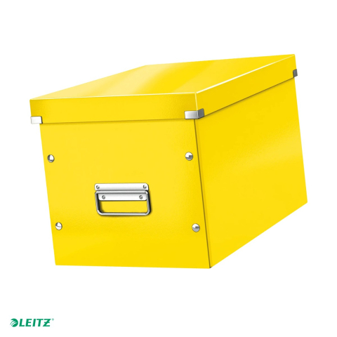 Cutii depozitare - Cutie depozitare Leitz WOW Click & Store, carton laminat, pliabila, cu capac si maner, 32x31x36 cm, pentru transport, galben
