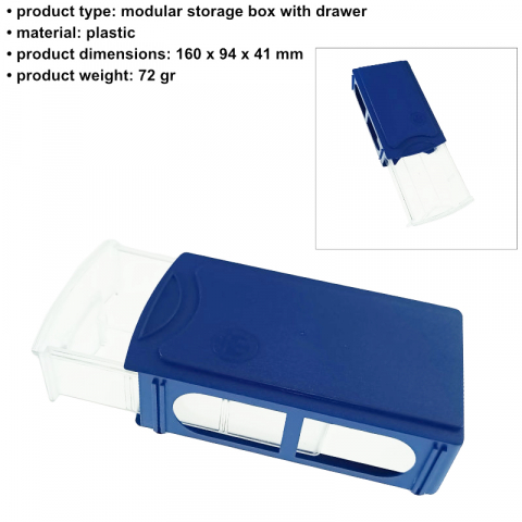 Cutie depozitare tip sertar modular, 160x94x41mm, P-068, din plastic, albastra [6]