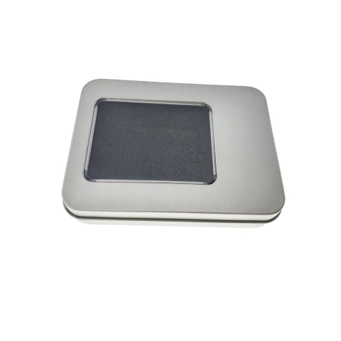 Cutii memorii USB - Cutie personalizabila Platinet Pendrive Box 45170, 115x85x22mm, pentru memorie USB, metalica, capac cu fereastra, argintie
