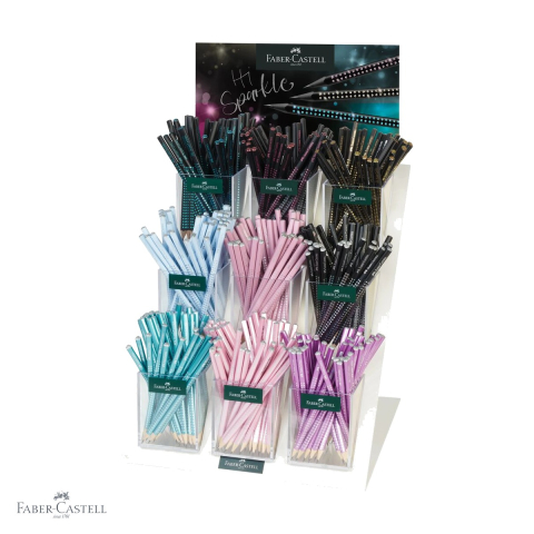 Creioane grafit - Display 432 creioane grafit B Faber-Castell Grip 2025 Sparkle, forma triunghiulara ergonomica, vopsea perlata