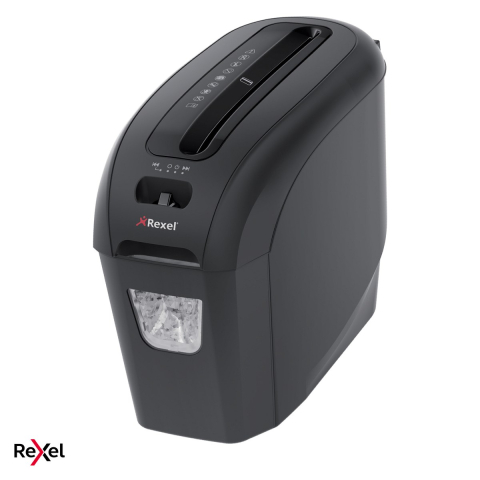 Birotica papetarie - Distrugator de documente Rexel ProStyle Plus 5, taiere cross-cut P-4 in particule de 4x40 mm, 5 coli, cos de 7.5 l, fanta de 230 mm, distruge capse, agrafe si carduri, 179x354x277 mm