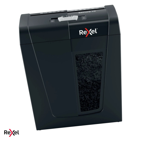 Birotica papetarie - Distrugator de documente Rexel Secure X8 cu alimentare manuala, taiere cross-cut P-4, 8 coli, cos de 14 l cu geam de vizualizare, distruge capse si agrafe, functionare silentioasa