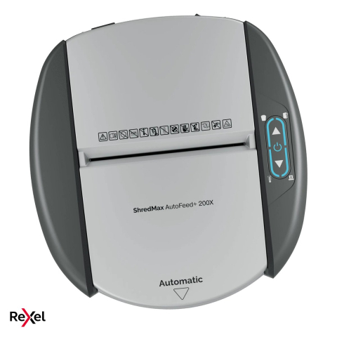 Birotica papetarie - Distrugator de documente Rexel ShredMax 200X automat, taiere cross-cut P-4 Flat Cut, 200 coli automat si 8 manual, cos rotativ de 21 l, functionare continua 30 de minute