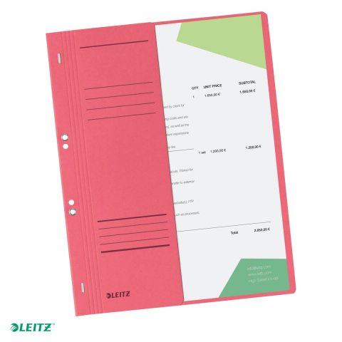 Dosare carton - Dosar cu sina Leitz 1/2, carton, A4, cu capse, capacitate 170 coli, pentru arhivare, rosu