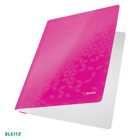 Dosare carton - Dosar cu sina Leitz WOW, carton laminat, A4, capacitate 250 coli, pentru arhivare, roz