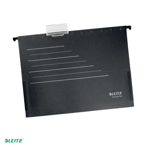 Dosare suspendabile - Dosar suspendabil Leitz Alpha Recycle, carton, A4, cu burduf, pentru arhivare, negru