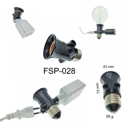 Dulie cu soclu E27 si 2 prize Euro C7, 16A 250V, neagra [5]