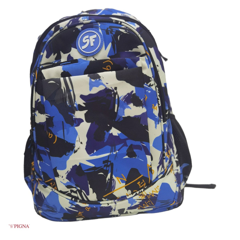 Gama de rucsacuri - Ghiozdan Pigna pentru gimnaziu, model camuflaj, 4 fermoare, 45x31x14 cm, albastru