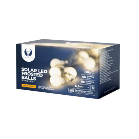 Decoratiuni luminoase - Ghirlanda luminoasa solara cu 30 de becuri LED, Forever Light 94580, 6.5m lungime, panou solar, acumulator, lumina calda, alb mat