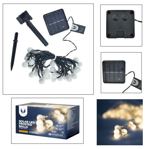 Ghirlanda luminoasa solara cu 30 de becuri LED, Forever Light 94580, 6.5m lungime, panou solar, acumulator, lumina calda, alb mat [1]