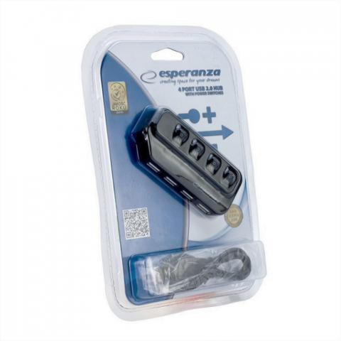 Hub USB 2.0 4 porturi cu comutatoare si alimentare, Esperanza 76993, indicator LED, negru [5]