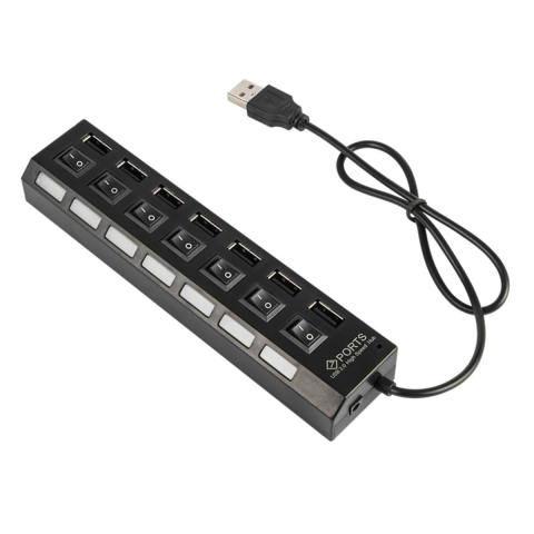 Hub-uri USB 2.0 - Hub USB 2.0 cu 7 porturi, Blow 09884, LED, buton on/off, lungime cablu 44cm, negru