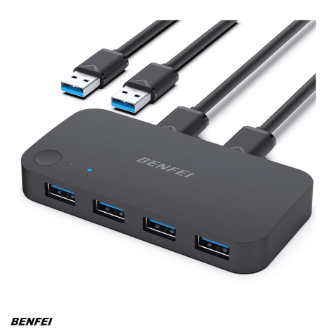 Hub-uri USB - Hub USB Benfei switch 3.0, 4 porturi, cu comutator, Negru