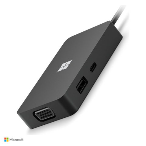 Hub-uri - Hub USB-C Microsoft Surface USB-C Travel Hub, USB-C si USB-A 10 Gbps, HDMI 2.0 4K la 60 Hz, VGA, Gigabit Ethernet, cablu USB-C integrat, negru, 1E4-00004