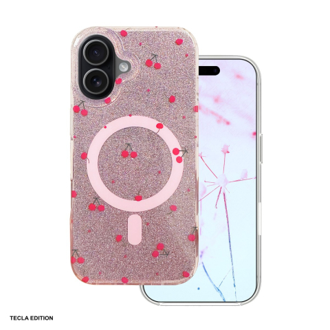 Huse si protectii pentru iPhone - Husa Cherry Mag glitter pentru Apple iPhone 16, Carcasa magnetica, Roz