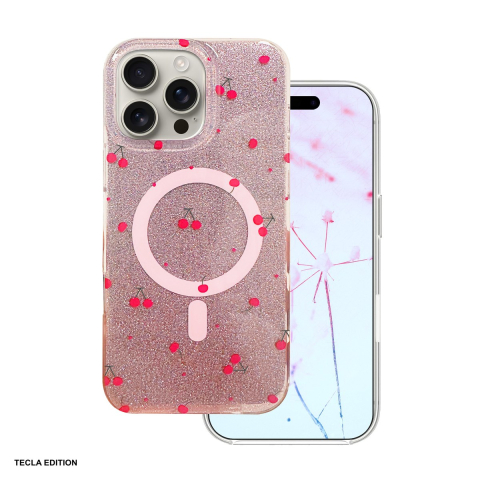 Huse si protectii pentru iPhone - Husa Cherry Mag glitter pentru Apple iPhone 16 Pro Max, Carcasa magnetica, Roz
