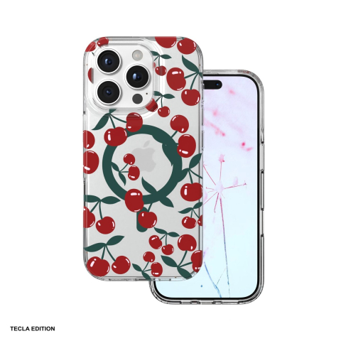 Huse si protectii smartphone - Husa Cherry Mag pentru iPhone 16 Pro, Carcasa magnetica, decupaj mare pentru camera foto, TPU (poliuretan termoplastic), PC, Transparent