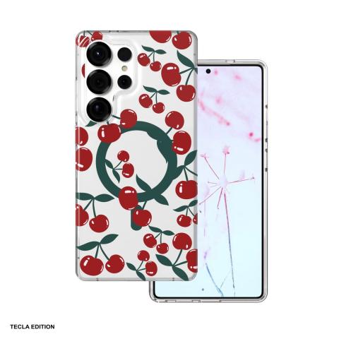 Huse si protectii smartphone - Husa Cherry Mag pentru Samsung Galaxy S25 Ultra, Carcasa magnetica, decupaj mare pentru camera foto, TPU (poliuretan termoplastic), PC, Transparent