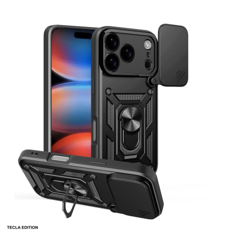 Huse si protectii pentru iPhone 17 Pro - Husa Defender Slide pentru iPhone 17 Pro, Carcasa, aluminiu, PC, TPU (poliuretan termoplastic), Negru