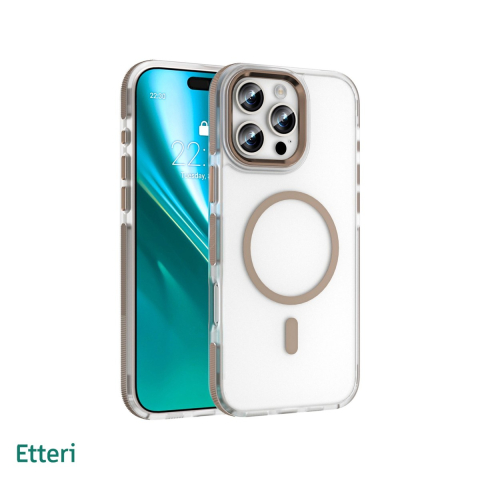 Huse si protectii pentru iPhone 16 Pro Max - Husa Etteri Icy Mag pentru iPhone 16 Pro Max, Carcasa magnetica, protectie telefonica, marginile antiderapante, buton metalic, TPU (poliuretan termoplastic), PC, Auriu
