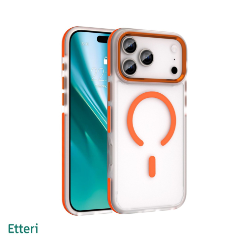 Huse si protectii smartphone - Husa Etteri Icy Mag pentru iPhone 17 Pro Max, Carcasa magnetica, protectie telefonica, marginile antiderapante, buton metalic, TPU (poliuretan termoplastic), PC, Portocaliu