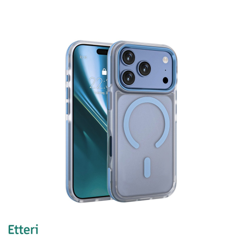 Huse si protectii smartphone - Husa Etteri Icy Mag sky pentru iPhone 17 Pro Max, Carcasa magnetica, protectie telefonica, marginile antiderapante, buton metalic, PC, TPU (poliuretan termoplastic), Albastru