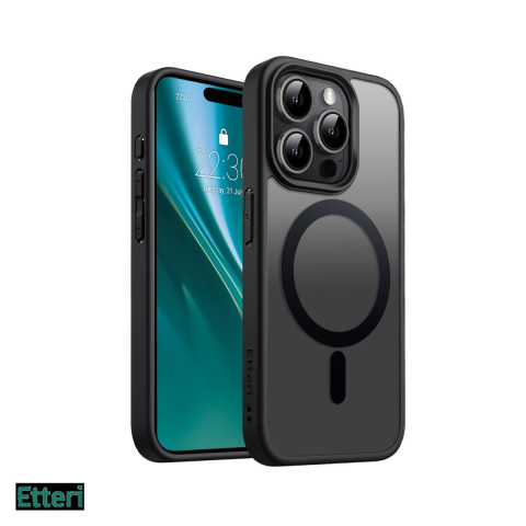 Huse si protectii pentru iPhone 15 Pro - Husa Etteri Matt Mag pentru Apple iPhone 15 Pro, Carcasa magnetica, Negru