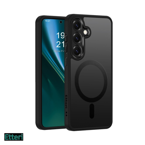 Huse si protectii pentru Samsung Galaxy S25 - Husa Etteri Matt Mag pentru Samsung Galaxy S25, Carcasa magnetica, Negru