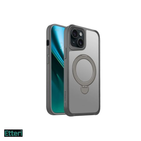 Huse si protectii pentru iPhone 15 - Husa Etteri Matt Mag Ring pentru Apple iPhone 15, Carcasa magnetica, Gri