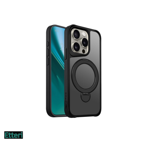 Huse si protectii pentru iPhone 15 Pro - Husa Etteri Matt Mag Ring pentru Apple iPhone 15 Pro, Carcasa magnetica, Negru