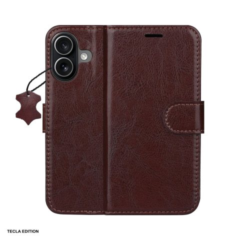 Huse si protectii pentru iPhone - Husa Smart Luxe leather pentru Apple iPhone 16, tip carte cu inchidere magnetica, Maro