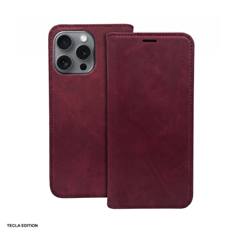 Huse si protectii pentru Samsung - Husa Smart Suede maroon pentru Samsung Galaxy A57 5G, tip carte cu inchidere magnetica, Visiniu