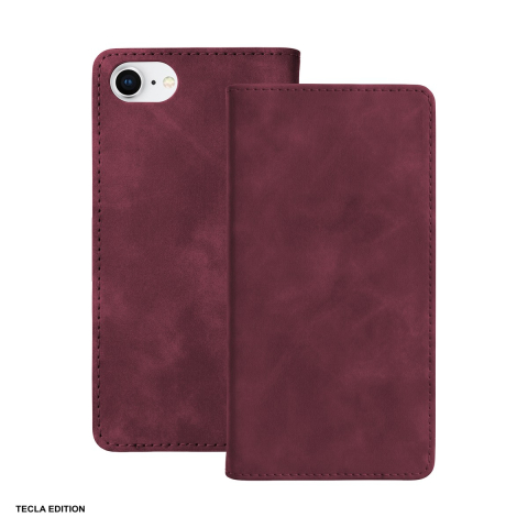 Huse si protectii pentru iPhone SE 2022 - Husa Smart Suede pentru Apple iPhone 7, iPhone 8, iPhone SE 2022, iPhone SE 2020, tip carte, Visiniu
