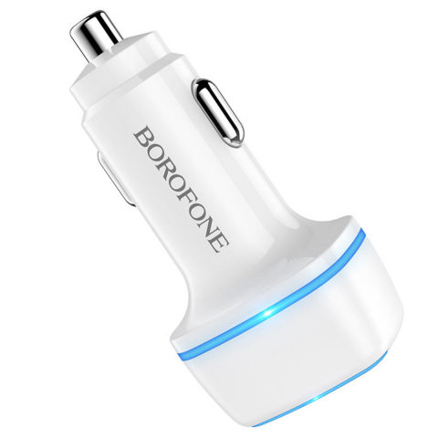 Incarcator auto - Incarcator auto dual USB, Borofone BZ14 Max Dual, DC 12-24V, 5V 2.4 A, cu iluminare LED ambientala, alb