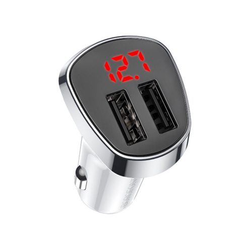 Incarcator auto - Incarcator auto dual USB, Borofone BZ15, cu afisaj LED, DC 12-24V, 5V 2.4 A, alb