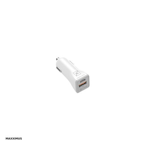 Accesorii IT - Incarcator auto Maxximus, PD QC 18 W, 1x USB + 1x USB-C, cu cablu USB-C - USB-C, alb
