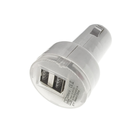 Incarcator USB - Incarcator de masina, 2xUSB 2.1A si 1A, adaptor USB 5V DC 2.1A, bricheta auto 12-24V DC, alb