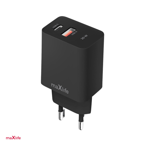 Incarcator priza retea - Incarcator Maxlife MXTC-13-20AC, PD QC 20 W, 1x USB-C + 1x USB, negru