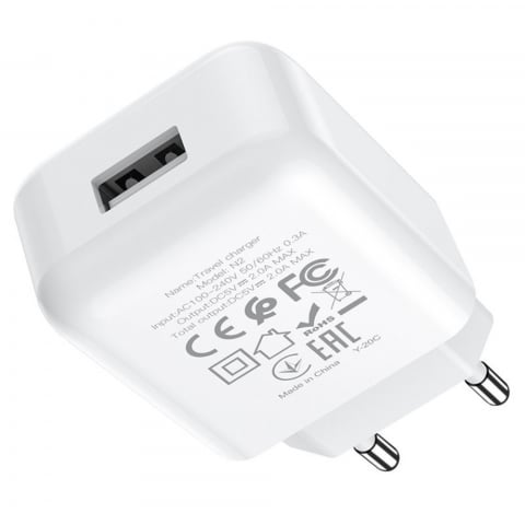 Incarcator priza EU, HOCO N2 Vigour, Fast Charge, 5V / 2.1 A, 1 x USB, alb [1]