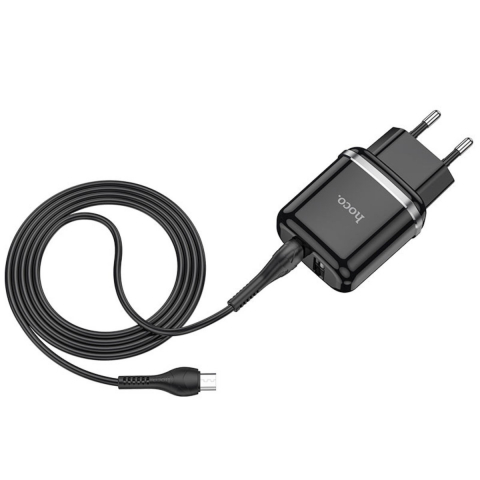 Incarcator priza EU, HOCO N4 Aspiring 12W, cu cablu microUSB, lungime 1m, 5V / 2.4 A, 2 x USB, negru [1]