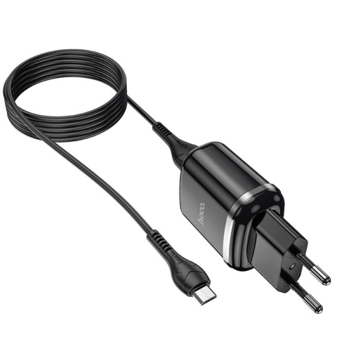 Incarcator priza retea - Incarcator priza EU, HOCO N4 Aspiring 12W, cu cablu microUSB, lungime 1m, 5V / 2.4 A, 2 x USB, negru