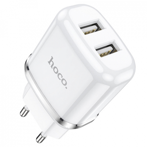 Incarcator priza retea - Incarcator priza EU, HOCO N4 Dual Ports, Fast Charge, 5V / 2.4 A, 2 porturi USB, alb