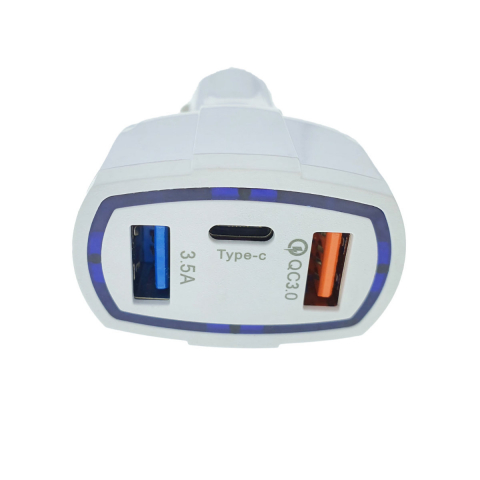Incarcator rapid auto 35W, cu 3 porturi, USB tip C, USB QC 3.0 si USB 3.5A, 12 - 32 V, cu protectie, alb [11]