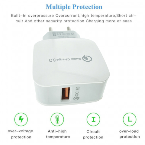 Incarcator rapid de retea, cu un port USB, QC 3.0, 3.4A, alb [6]
