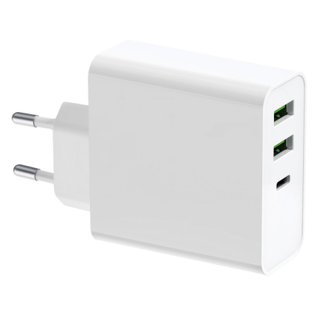 Incarcator priza retea - Incarcator retea 65W , Platinet 45581, QC3.0 PD3.0 , porturi 2 x USB si 1 x USB tip C, intrare curent 100 - 240 V, alb