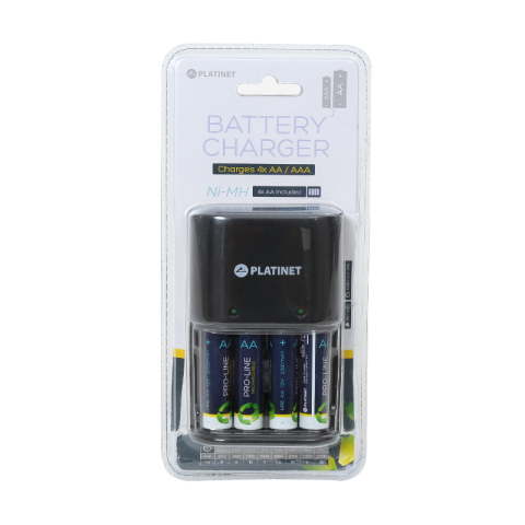 Incarcatoare Baterii Acumulatori - Incarcator Universal Platinet +4XAcumulator HR6(AA) 2000 maH negru - PACR64