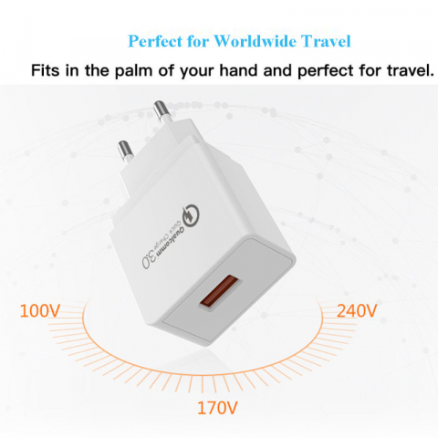 Incarcator USB la priza Euro, 18W, Quick Charge 3.0, 100 - 240V, 3A, alb [3]